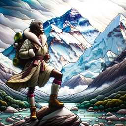 someone gazing at Mount Everest, glass painting generated by DALL·E 2